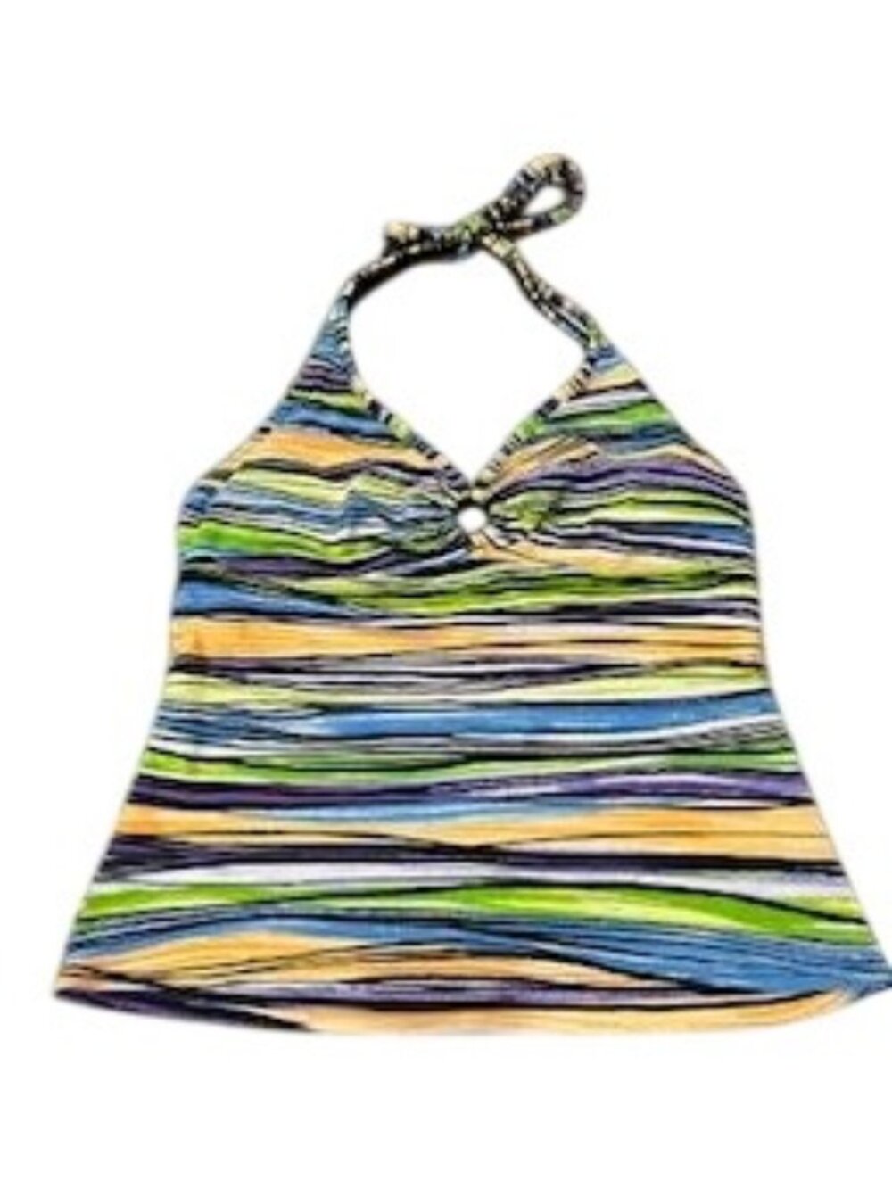 Baltex 12 Multicolor Striped Halter Tankini Top Ring Detail Retro Boho Chic
